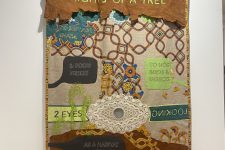 Textile banner listing the Rights of a Tree with an abstracted depiction of a tree and text bubbles
